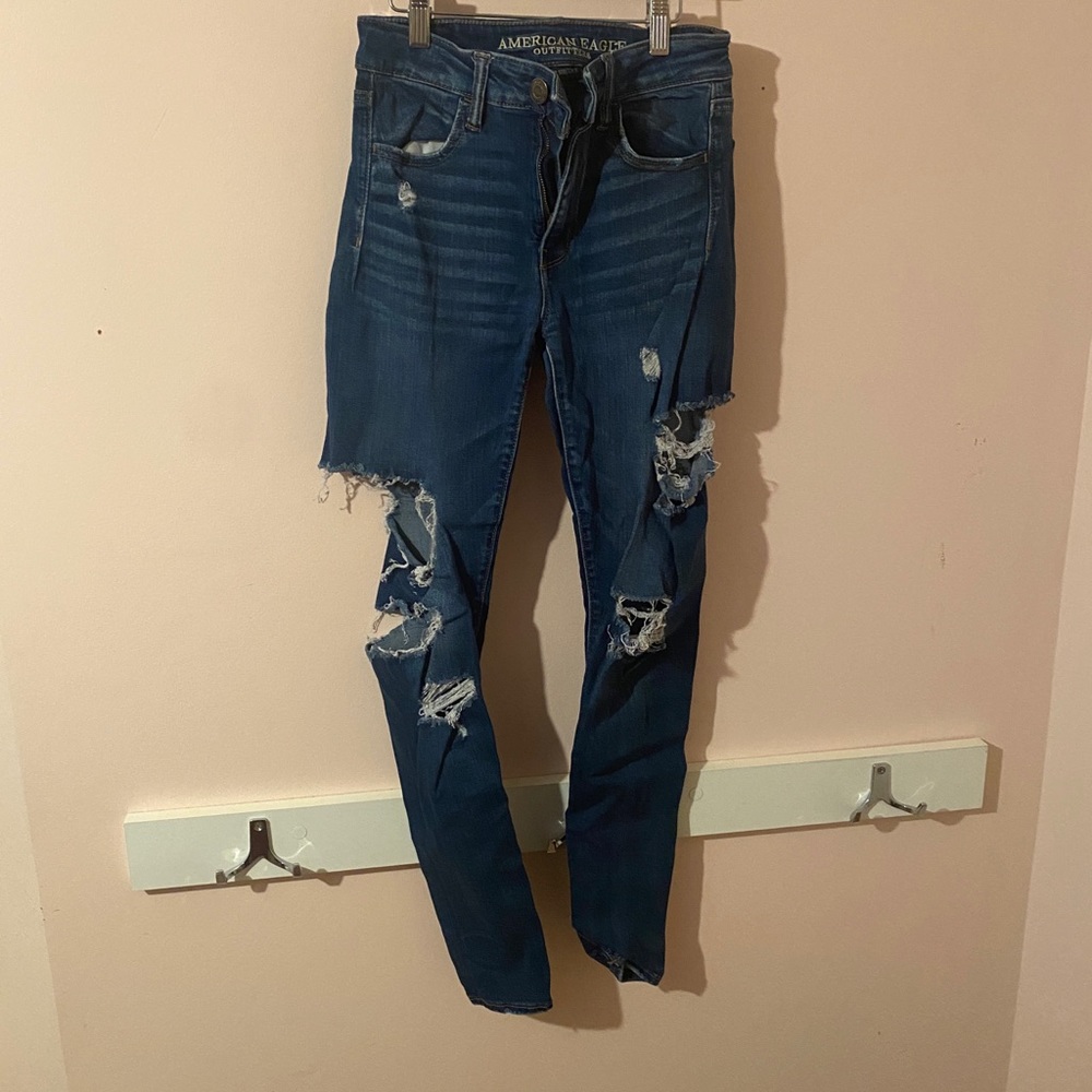 American Eagle Ripped Skinny Stretchy Hi Rise Jeans